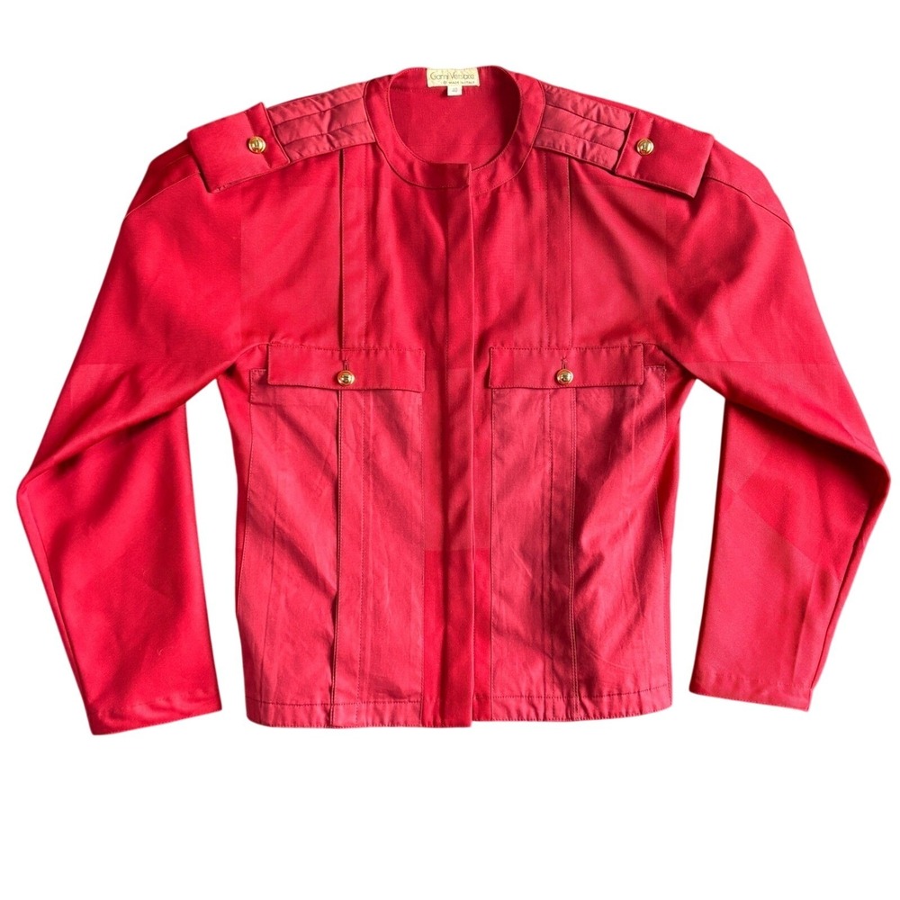 Gianni Versace RARE 80's Red Lana Wool US SIze 4-6 Button Edgy Military Jacket